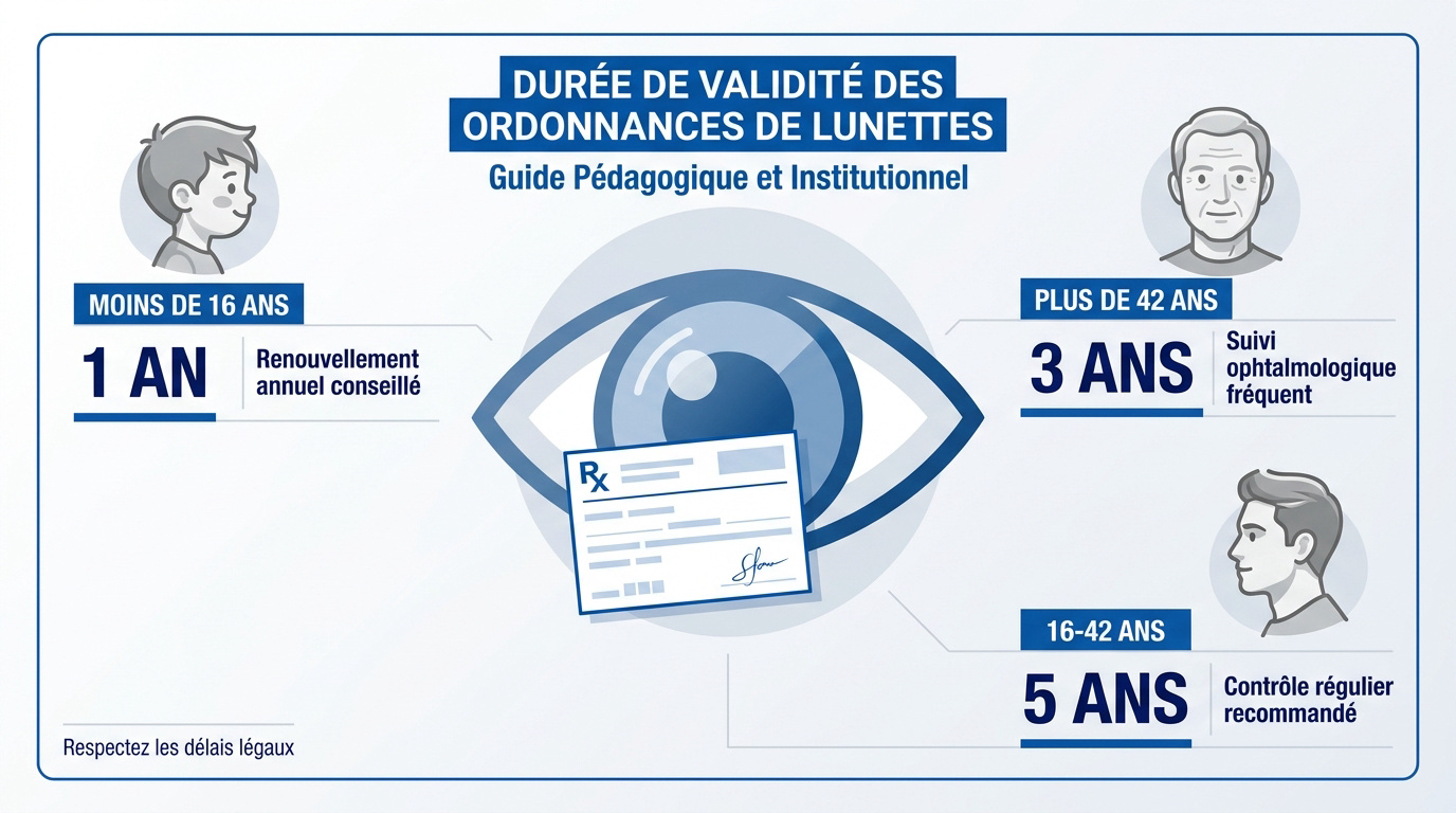 Tableau récapitulatif de la durée de validité des ordonnances de lunettes selon l'âge