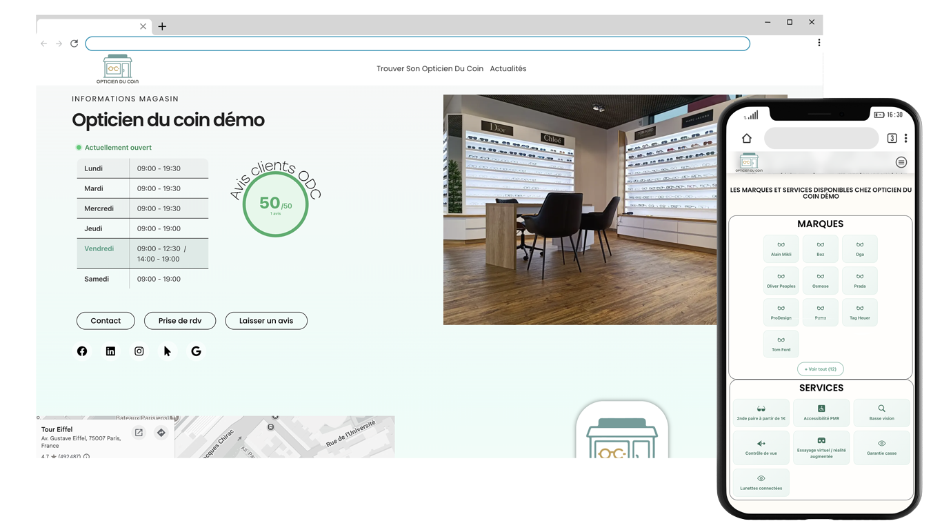Exemple de page magasin optimisée sur Opticien du Coin